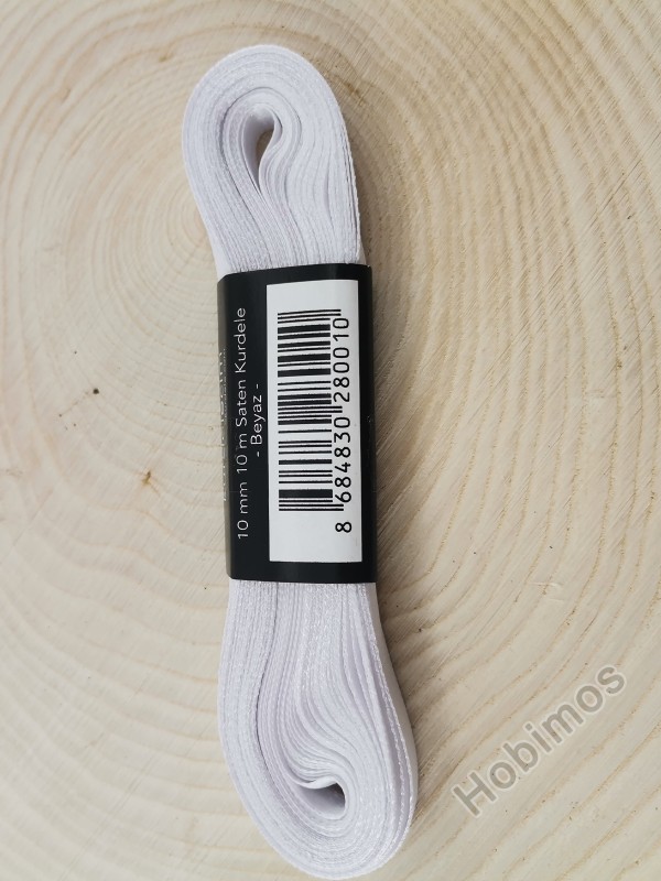 1 cm 10 Metre Beyaz Saten Kurdele, Bohça, Çeyiz, Özel Gün, Hediye, Süsleme Kurdelesi