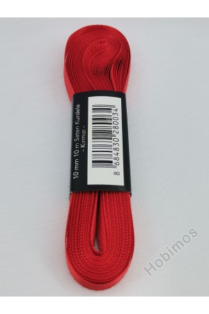 1 cm 10 Metre Kırmızı Saten Kurdele, Bohça, Çeyiz, Özel Gün, Hediye, Süsleme Kurdelesi