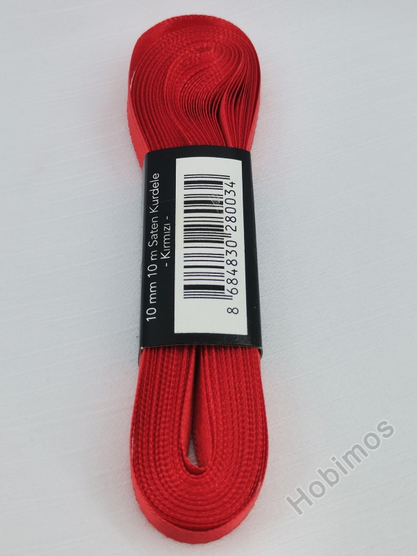 1 cm 10 Metre Kırmızı Saten Kurdele, Bohça, Çeyiz, Özel Gün, Hediye, Süsleme Kurdelesi