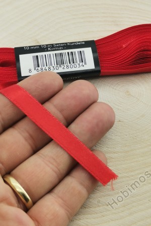 1 cm 10 Metre Kırmızı Saten Kurdele, Bohça, Çeyiz, Özel Gün, Hediye, Süsleme Kurdelesi