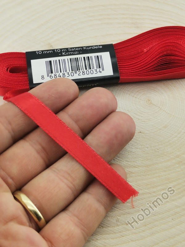 1 cm 10 Metre Kırmızı Saten Kurdele, Bohça, Çeyiz, Özel Gün, Hediye, Süsleme Kurdelesi