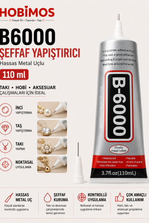 12 Adet B-6000 Şeffaf Taş ve Boncuk Yapıştırıcısı 110 ML– Şeffaf Yapıştırıcı