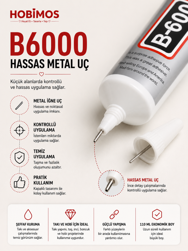 12 Adet B-6000 Şeffaf Taş ve Boncuk Yapıştırıcısı 110 ML– Şeffaf Yapıştırıcı
