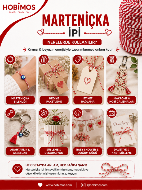 Kırmızı Beyaz Marteniçka İpi, Şans, Bileklik, Mart İpi, Hediye Paketleme İpi Kırmızı Beyaz Marteniçka İpi, Şans, Bileklik, Mart İpi, Hediye Paketleme İpi