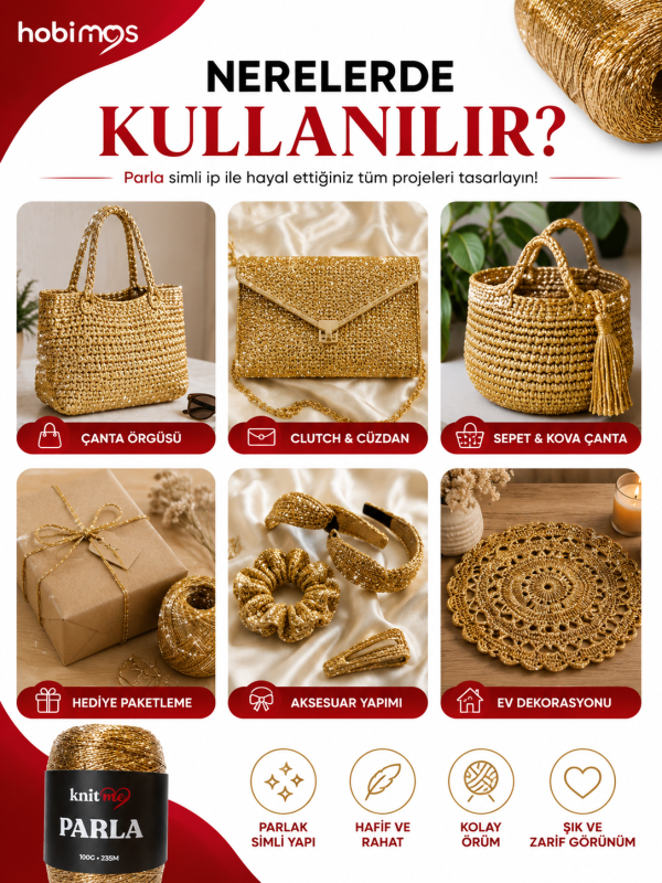 Parla Gold Renk 100 Gram 235 Metre Simli İp - Paketleme İpi - Süs İpi Parla Gold Renk 100 Gram 235 Metre Simli İp - Paketleme İpi - Süs İpi