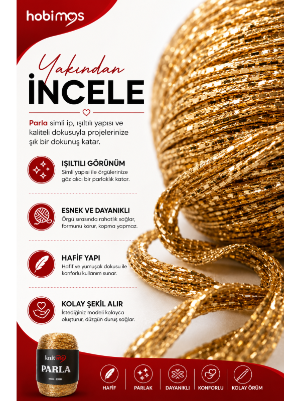 Parla Gold Renk 100 Gram 235 Metre Simli İp - Paketleme İpi - Süs İpi Parla Gold Renk 100 Gram 235 Metre Simli İp - Paketleme İpi - Süs İpi