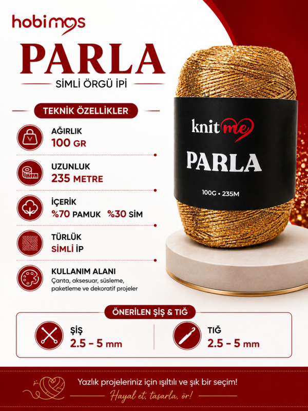 Parla Gold Renk 100 Gram 235 Metre Simli İp - Paketleme İpi - Süs İpi Parla Gold Renk 100 Gram 235 Metre Simli İp - Paketleme İpi - Süs İpi