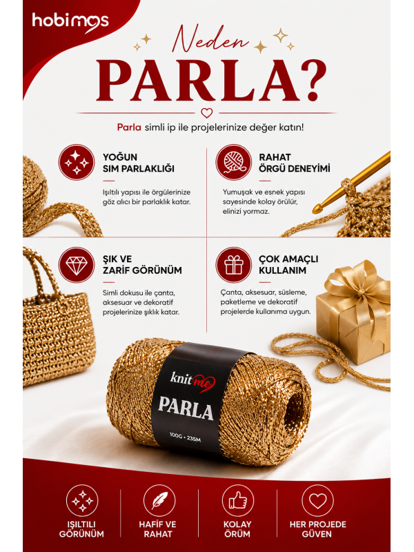 Parla Gold Renk 100 Gram 235 Metre Simli İp - Paketleme İpi - Süs İpi Parla Gold Renk 100 Gram 235 Metre Simli İp - Paketleme İpi - Süs İpi