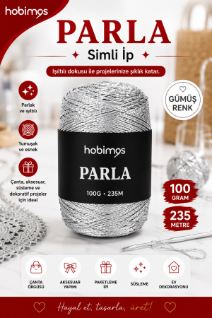 Parla Gümüş Renk 100 Gram 235 Metre Simli İp - Paketleme İpi - Süs İpi