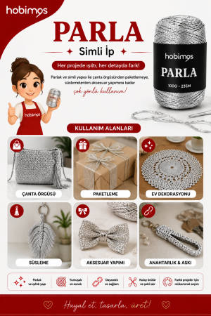 Parla Gümüş Renk 100 Gram 235 Metre Simli İp - Paketleme İpi - Süs İpi