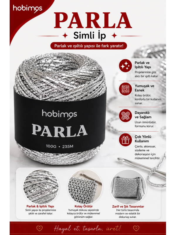 Parla Gümüş Renk 100 Gram 235 Metre Simli İp - Paketleme İpi - Süs İpi Parla Gümüş Renk 100 Gram 235 Metre Simli İp - Paketleme İpi - Süs İpi