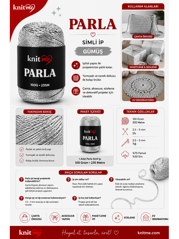 Parla Gümüş Renk 100 Gram 235 Metre Simli İp - Paketleme İpi - Süs İpi Parla Gümüş Renk 100 Gram 235 Metre Simli İp - Paketleme İpi - Süs İpi