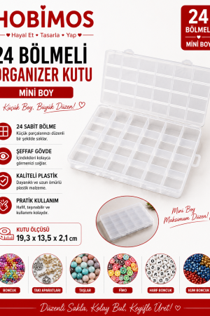 24 Bölmeli 19 cm Şeffaf Plastik Takı Boncuk Saklama Kutusu
