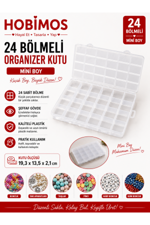 24 Bölmeli 19 cm Şeffaf Plastik Takı Boncuk Saklama Kutusu