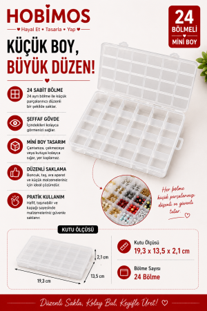 24 Bölmeli 19 cm Şeffaf Plastik Takı Boncuk Saklama Kutusu