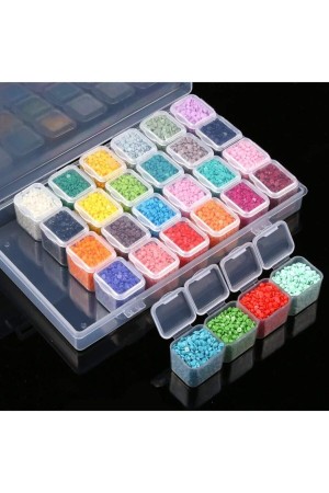 1 Adet 28 Bölmeli ( 7 Tane 4'lü ) Kilitli Kapaklı Takı - Boncuk Ve Taş Saklama Kutusu