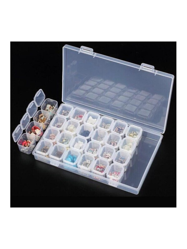 1 Adet 28 Bölmeli ( 7 Tane 4'lü ) Kilitli Kapaklı Takı - Boncuk Ve Taş Saklama Kutusu