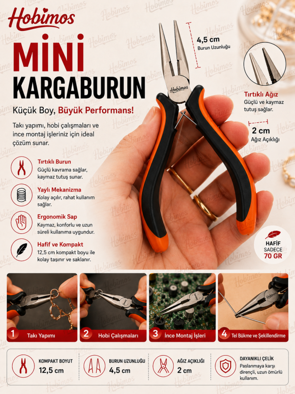 Mini Takı Pensesi Kargaburun Hobi Pensesi 12 cm