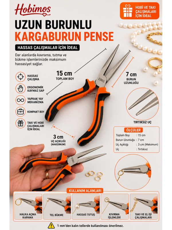 Uzun Burunlu Mini Düz Kargaburun Takı Yapım Pensesi Uzun Burunlu Mini Düz Kargaburun Takı Yapım Pensesi