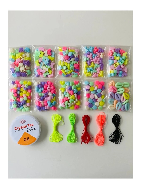 Çocuk Takı Yapım Seti - 10 Çeşit Figür Boncuk - Toplam 100 Gram Boncuk