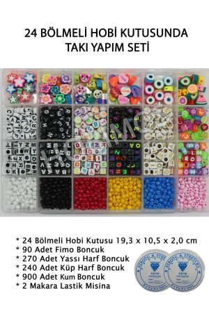 24 Bölmeli Hobi Kutusunda Fimo Boncuk, Harf Boncuk, Kum Boncuk Takı Yapım Seti
