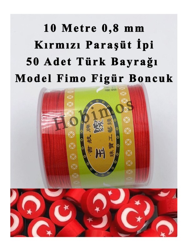 50 Adet Türk Bayrağı Model Fimo Boncuk ve 10 Metre 0,8 mm Kırmızı Paraşüt İpi 50 Adet Türk Bayrağı Model Fimo Boncuk ve 10 Metre 0,8 mm Kırmızı Paraşüt İpi