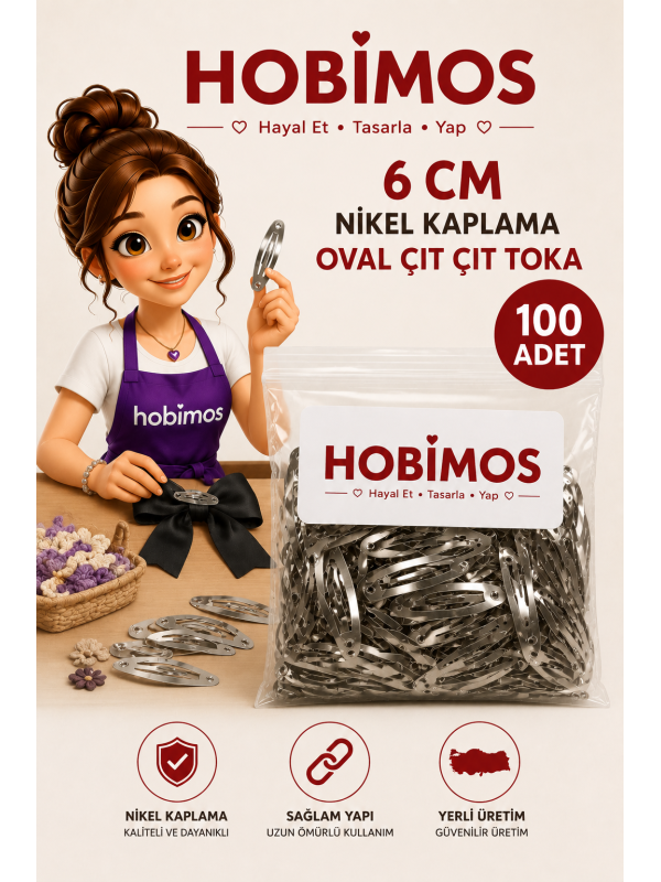 100 Adet 6 cm Nikel Kaplama Çıt Çıt Toka Gümüş Renk