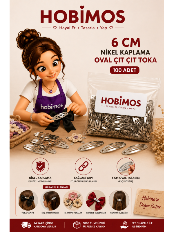 100 Adet 6 cm Nikel Kaplama Çıt Çıt Toka Gümüş Renk